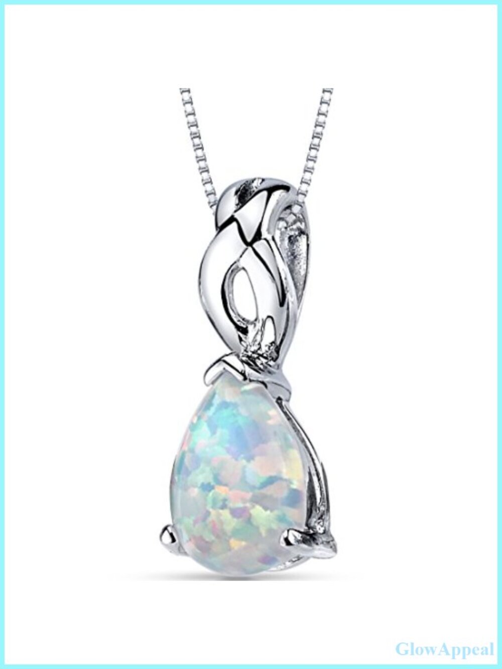 Lab Grown White Opal Teardrop Pendant Necklace 925 Sterling Silver